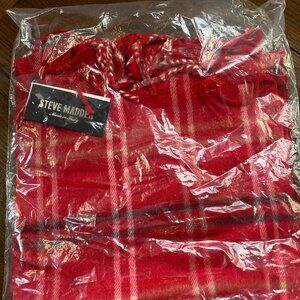 NWT Steve Madden Classic Red Black White Plaid Muffler Scarf Made in Italy